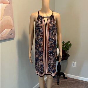 Max Studio Navy Floral & Multicolor Stripe Halter Top